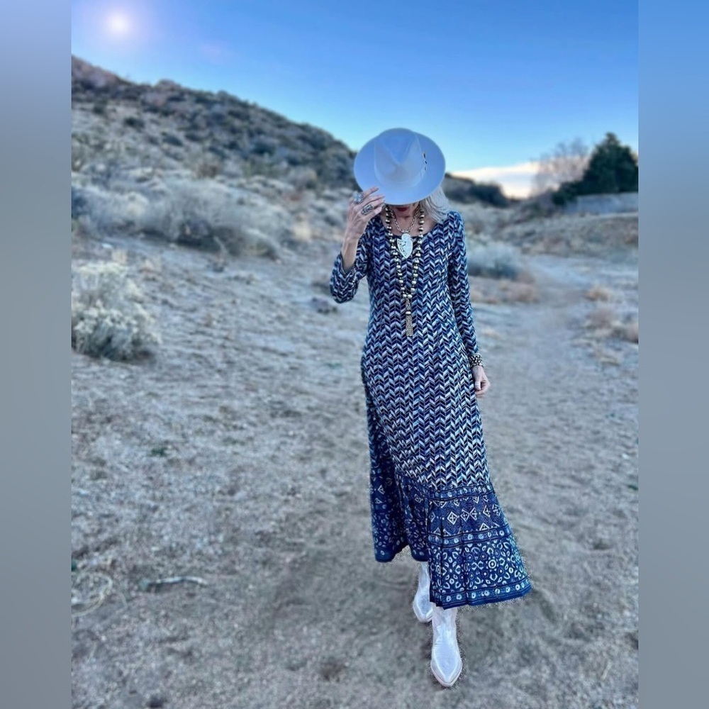 New! Pax Philomena X Anthropologie Prisma Indigo Mermaid Kaftan Maxi Dresssmall — image 3 of 8